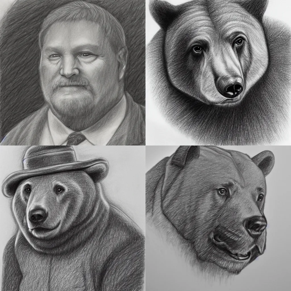 Prompt: a pencil drawing of stephen coal bear