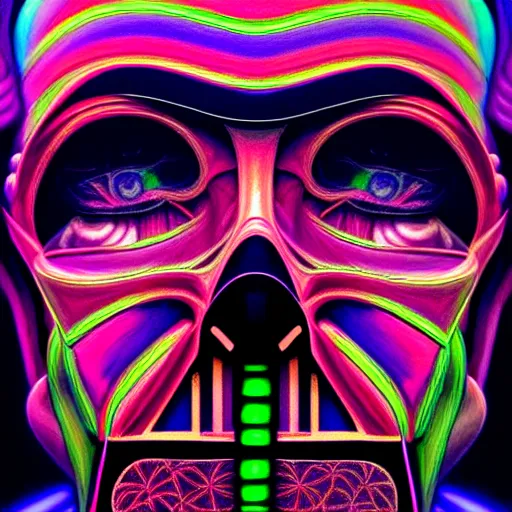 Prompt: An extremely psychedelic portrait of Darth Vader, surreal, LSD, face, detailed, intricate, elegant, lithe, highly detailed, digital painting, artstation, concept art, smooth, sharp focus, illustration