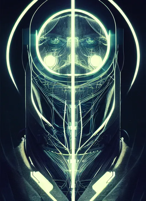 Prompt: symmetry!! 1 3 mm film portrait of bearded man, sci - fi -, cyberpunk, blade runner, glowing lights, tech, biotech, techwear!! intricate, elegant, highly detailed, digital painting, artstation, concept art, smooth, sharp focus, illustration, art by artgerm and greg rutkowski and alphonse mucha, grain, old photograph