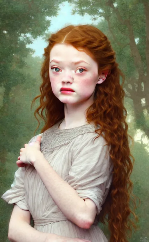 Image similar to mackenzie foy, sadie sink, millie bobby brown, traditional corsican, intricate, highly detailed, artstation, illustration, jurgens, rutkowski, bouguereau