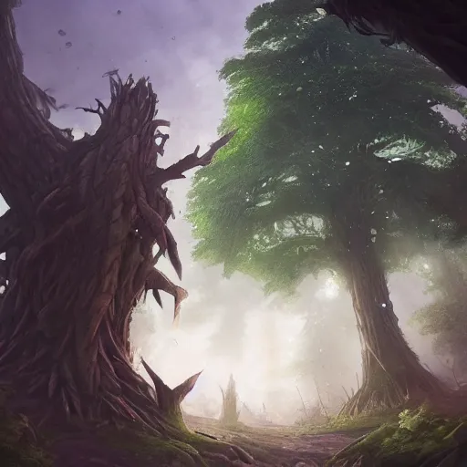 Prompt: green tree giant ents, tree giant, epic fantasy style, in the style of Greg Rutkowski, hearthstone artwork