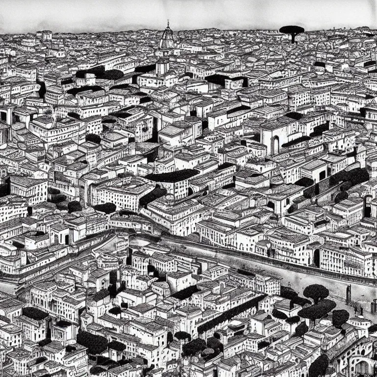 Image similar to the city of rome, highly detailed, cinematic, art by inio asano