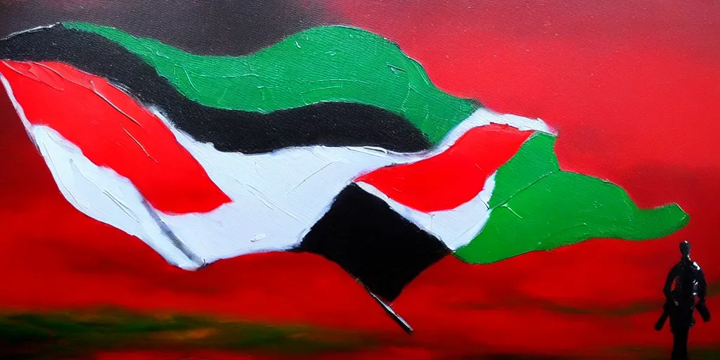 Image similar to dramatic oil painting of freedom for palestine, red green white black