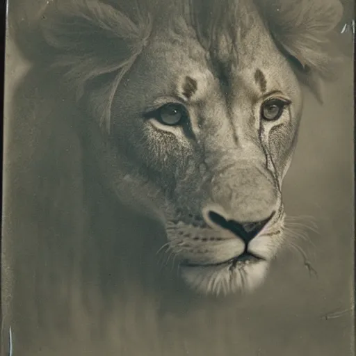 Image similar to tintype photo of a lion swimming
