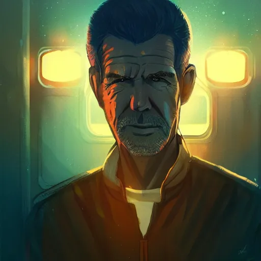 Image similar to Ridley Scott as Rick Deckard, ambient lighting, 4k, anime key visual, lois van baarle, ilya kuvshinov, rossdraws, artstation