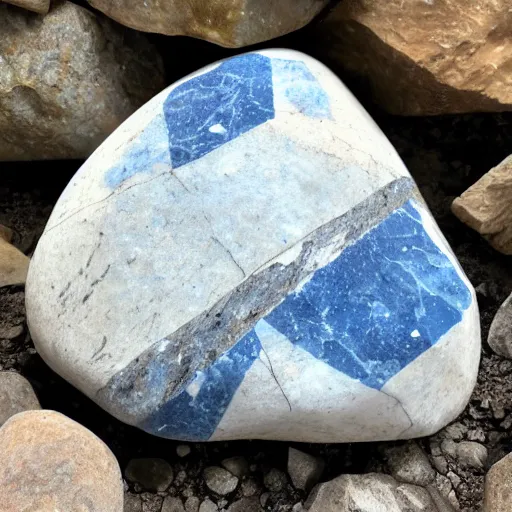 Image similar to a rock with with bluecrystlas and backcrytals and white crystals and marble