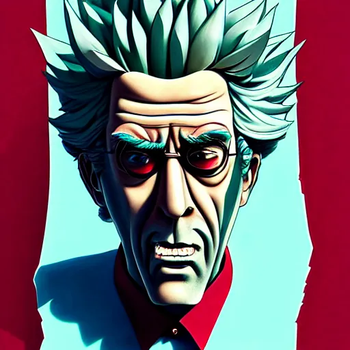 Prompt: 5 5 5 5 rick sanchez portrait by mc escher and james jean and katsuhiro otomo and erik jones, inspired by attack of titans anime, fine face features, intricate high details, sharp, ultradetailed, 3 d octane render