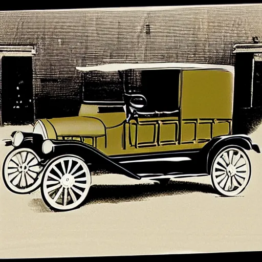 Image similar to a wax sketch of a ford model t