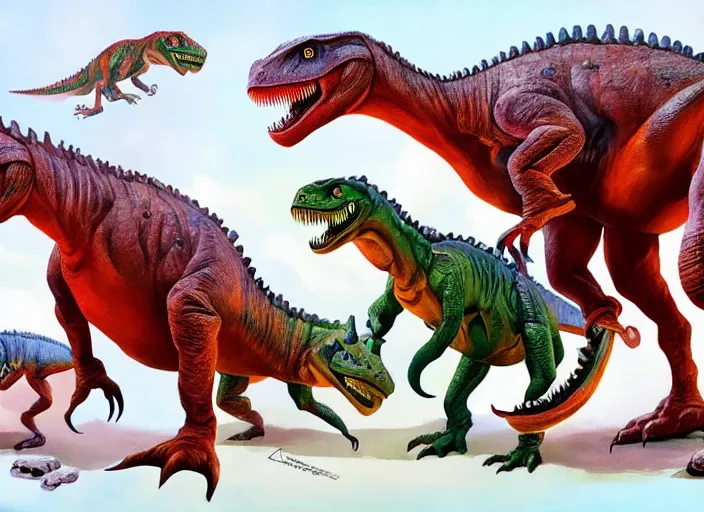 Image similar to concept design of dinosaurs made by pieces of types of candies, oil painting by jama jurabaev, extremely detailed, brush hard, artstation, for aaa game, high quality, brush stroke