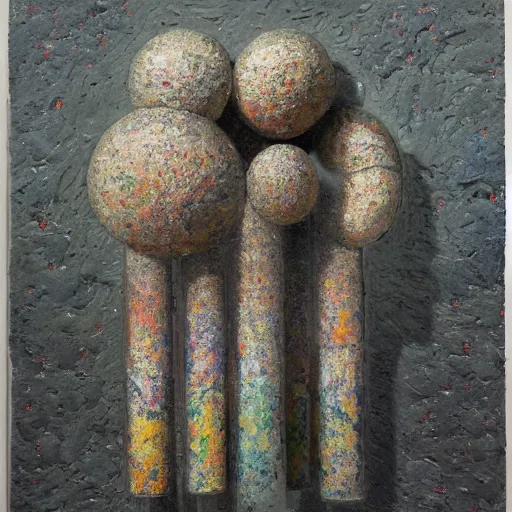 Image similar to a detailed impasto painting by shaun tan and louise bourgeois of an abstract forgotten sculpture by ivan seal and the caretaker, geometric yet organic