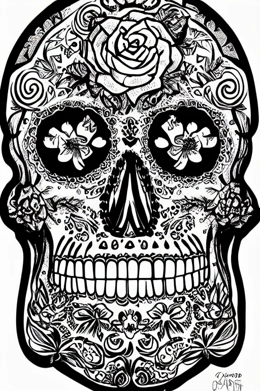 Image similar to Illustration of a sugar skull day of the dead girl, art by joe fenton