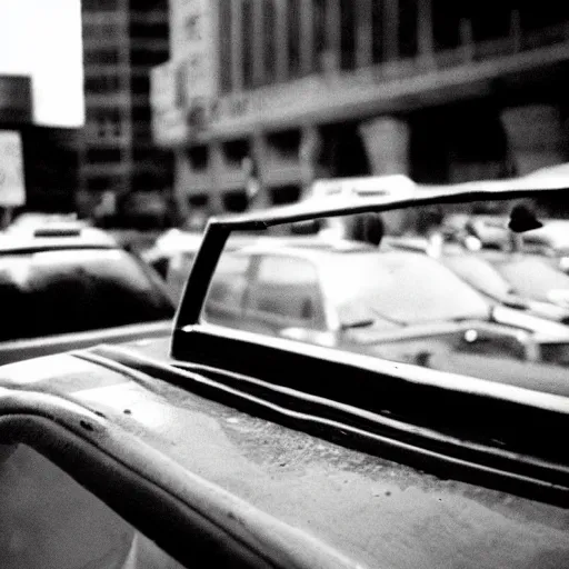 Image similar to movie still of a lone banana on the front seat of a taxi cab, cinematic Eastman 5384 film