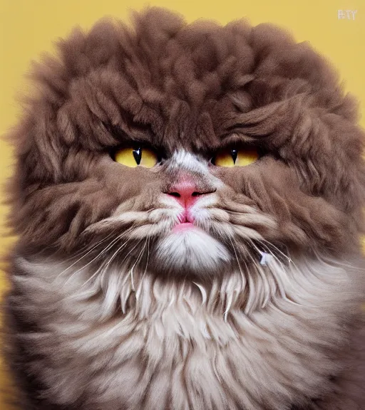 Image similar to fluffy groomed selkirk rex cat portrait, glorious and loving, by betsy walton, kenneth blom, mental alchemy, james jean, pablo amaringo, contemporary art, hyper detailed