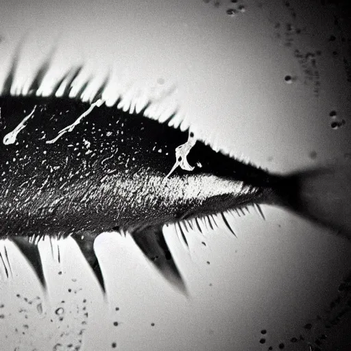 Prompt: Soaking wet soggy fish stick drenched with a stream water from a faucet on a moist wet plate dripping with water very wet fish sticks macro lens