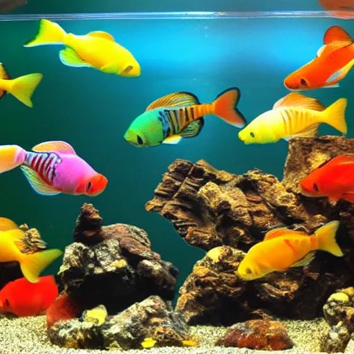 Prompt: aquarium full of colorful guppies