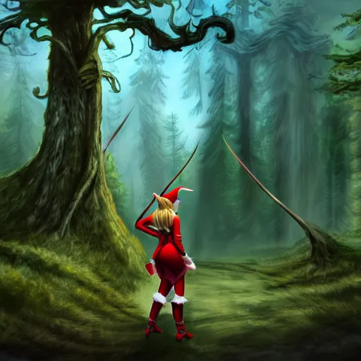 Prompt: Freya Allan as elf ranger, wide angle, ratio 16:9, background is an ancient ruin in a forest, dramatic lighting, concept art, award winning, illustration by  Jack Kirby