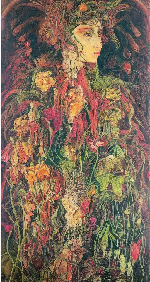 Prompt: floral portrait by wojciech siudmak and ernst fuchs, oil on canvas