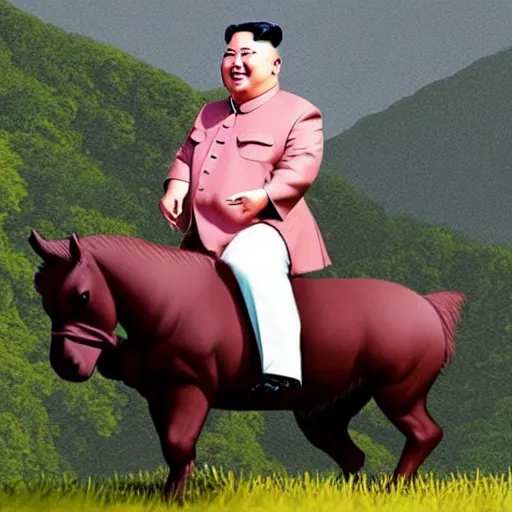 Prompt: “ kim jong un riding a unicorn ”