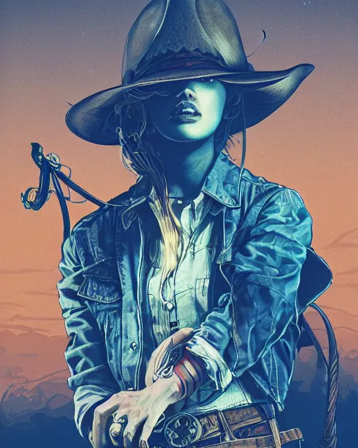Image similar to a cowgirl, midshot single subject, art poster, ambient lighting, detailed, by ayami kojima, makoto shinkai, kilian eng
