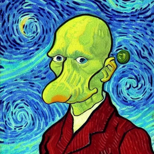 Image similar to handsome squidward portrait, van gogh art style