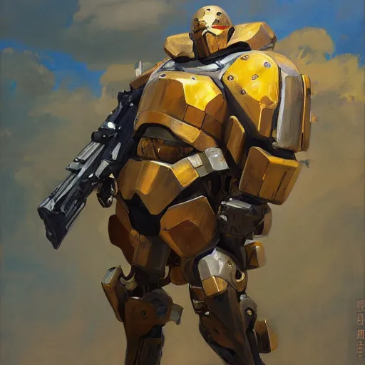 Image similar to greg manchess portrait painting of armored gustav klimt as overwatch character, medium shot, asymmetrical, profile picture, organic painting, sunny day, matte painting, bold shapes, hard edges, street art, trending on artstation, by huang guangjian, gil elvgren, ruan jia, randy vargas, greg rutkowski