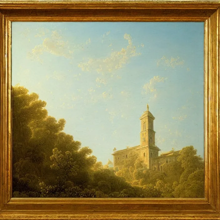Prompt: a building in a serene landscape, by jean - honore fragonard