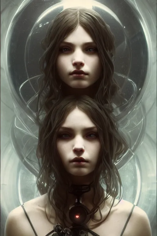 Image similar to beautiful and enigmatic gothic girl held captive in a remote research facility. vulnerability and innocence, ultra realistic, sharp details, subsurface scattering, intricate details, warm lighting, beautiful features, highly detailed, photorealistic, octane render, 8 k, unreal engine, art by artgerm and greg rutkowski and alphonse mucha