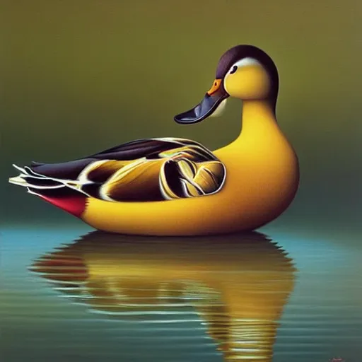 Image similar to a duck on the prowl oil painting vladimir kush