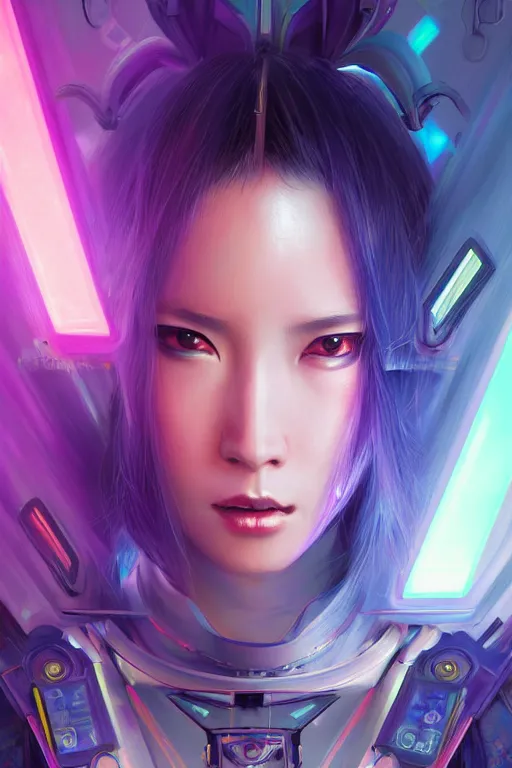 Prompt: portrait futuristic fabulous cyberpunk female samurai, in futuristic starlight galaxy tokyo rooftop cyberpunk night, ssci-fi, fantasy, intricate, very very beautiful, elegant, neon light, highly detailed, digital painting, artstation, concept art, soft light, hdri, smooth, sharp focus, illustration, art by tian zi and craig mullins and WLOP and alphonse mucha