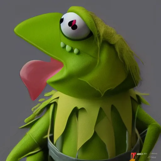 Image similar to Kermit the Frog is Thor, hyperdetailed, artstation, cgsociety, 8k
