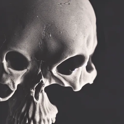 Prompt: close up photography of a hyperrealistic skull emerging from smoke, smoke everywhere, front shot, skull, fog, smoke, mysterious, dark, dramatic lighting, close up, macro, clear, scary, dark art