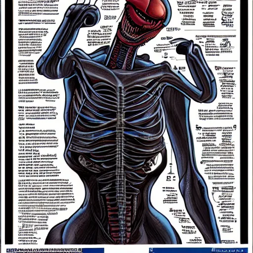 Image similar to xenomorph mating process in the style of grey's anatomy medical textbook