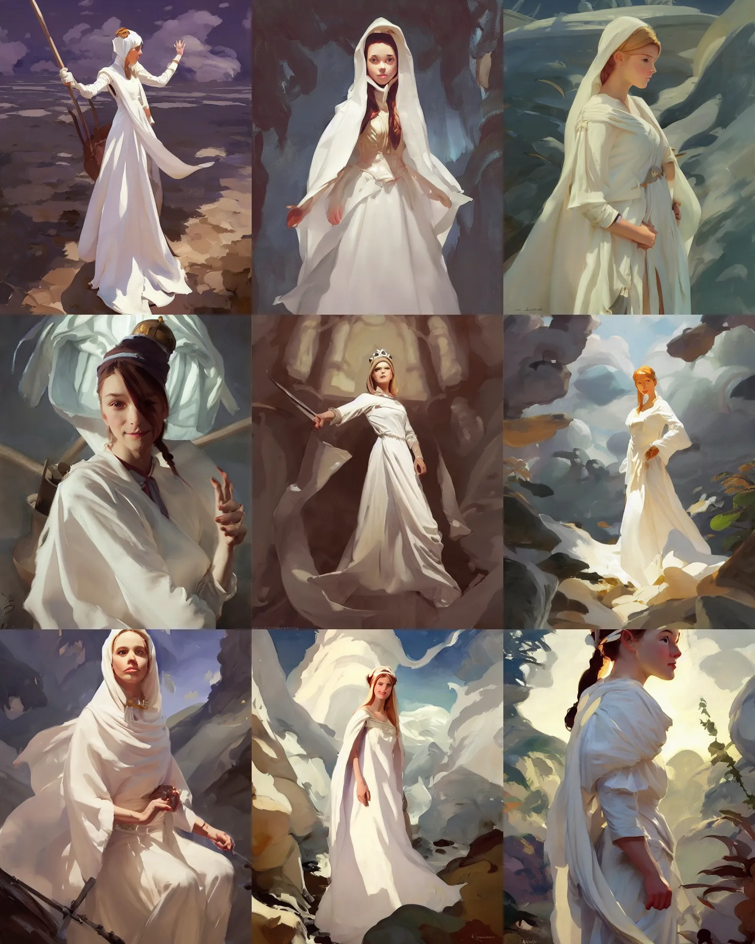 Image similar to white cloth fabric scandinavian princess, northern, greg manchess painting by sargent and leyendecker, studio ghibli, fantasy, medium shot, asymmetrical, intricate, elegant, matte painting, illustration, hearthstone, by rhads by greg rutkowski, by greg tocchini, by james gilleard, by joe fenton