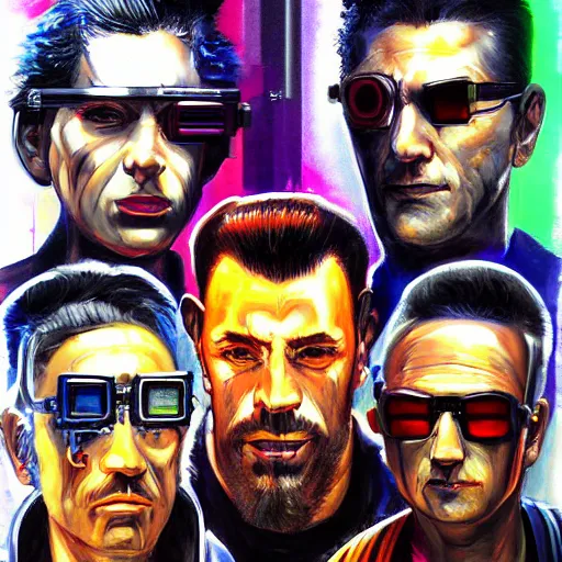 Prompt: portrait of three cyberpunk mobsters, detailed painting