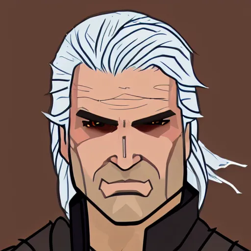 Image similar to precisely drawn illustration of geralt of rivia drawn in the style of the dragon prince