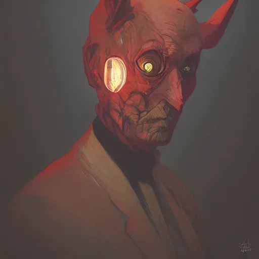 Image similar to a portrait of a half bat half man, back lighting, horror, digital art, in the style of greg rutkowski, simin stalenhag, toulouse lautrec,