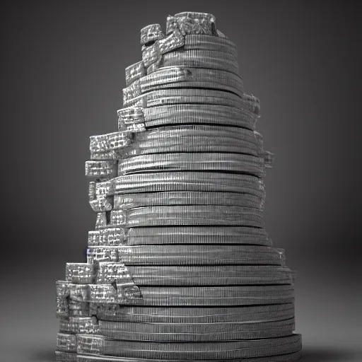 Image similar to a throne made of stack of money, octane render