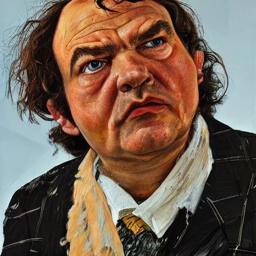 Image similar to high quality high detail painting by lucian freud, hd, portrait of mad jack black