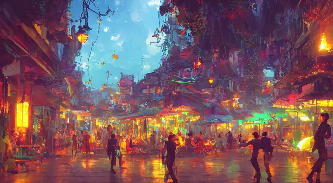 Image similar to bazaar zouk oriantal multicolorful sky shine place mosquet painting stylized digital video game icon global illumination ray tracing 8 k hd resolution, by ilya kuvshinov and cushart krentz and gilleard james