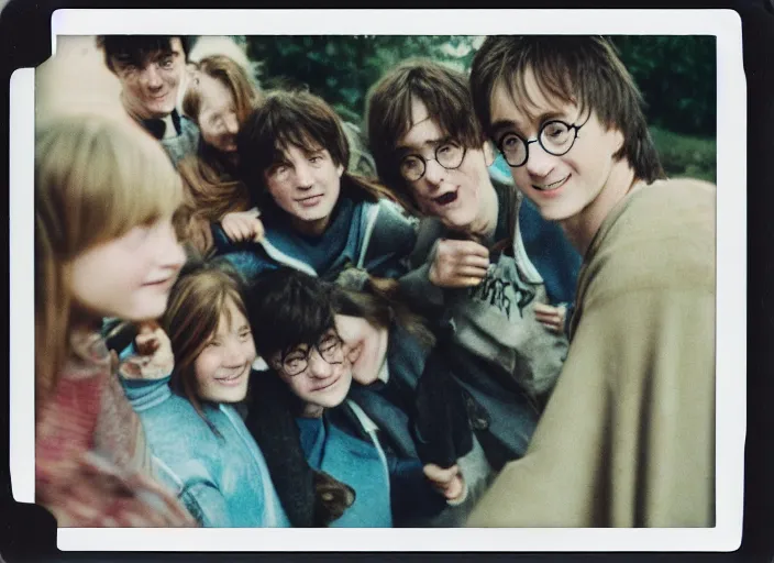 Image similar to a polaroid instax film still of harry potter and the goblet of fire