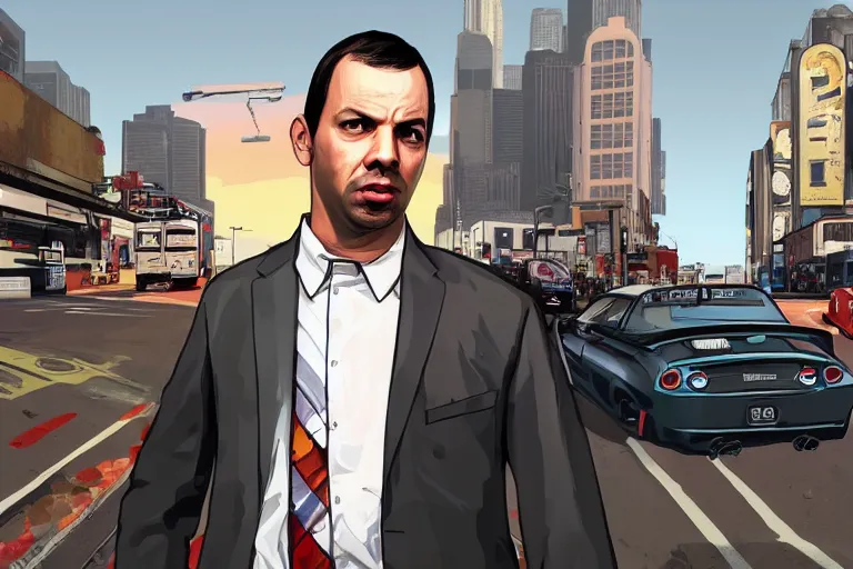 Image similar to andrew tate on a gta v loading screen