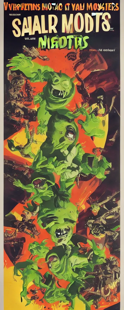 Image similar to vintage movie poster for salad monsters from outer space!