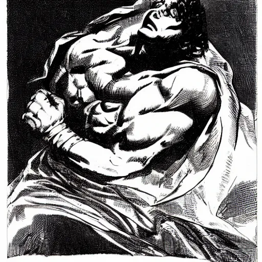 Image similar to inspiring superhero. tough guy big fist. darkness and depth. strong linework vectorized and flattened ; illustrated by goya goya,,,,,,, by artemisia gentileschi, by theodore gericault,