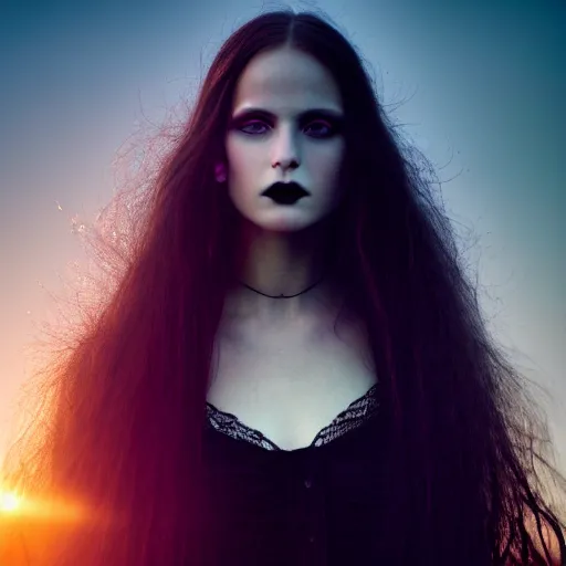 Image similar to photographic portrait of a stunningly beautiful gothic female in soft dreamy light at sunset, contemporary fashion shoot, by edward robert hughes, annie leibovitz and steve mccurry, david lazar, jimmy nelsson, breathtaking, 8 k resolution, extremely detailed, beautiful, establishing shot, artistic, hyperrealistic, beautiful face, octane render