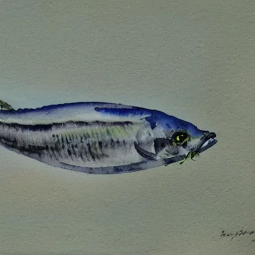 Prompt: watercolor painting of an anchovy by yusei nagashima,