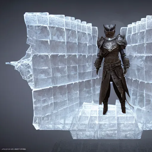 Image similar to hyperrealistic dslr film still of skyrim armor made of real ice cubes, stunning 8 k octane comprehensive 3 d render, inspired by istvan sandorfi & greg rutkowski & unreal engine, perfect symmetry, dim volumetric cinematic lighting, extremely hyper - detailed, extremely lifelike attributes & lifelike texture, intricate, masterpiece, artstation, stunning