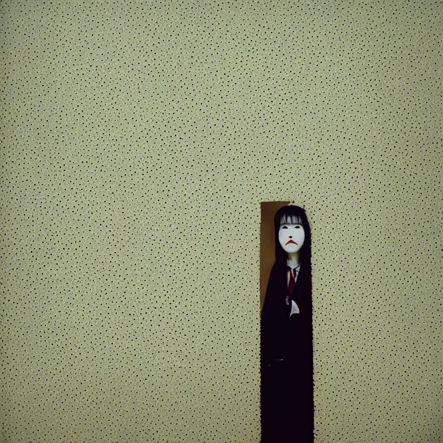 Image similar to 7 0 s movie still of a white female japanese phantom with trypophobia in a yellow wall empty hospital, cinestill 8 0 0 t 3 5 mm eastmancolor, heavy grain, high quality, high detail