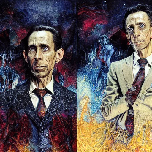 Prompt: realistic detailed image of Joseph Goebbels by Ayami Kojima, Amano, Karol Bak, Greg Hildebrandt, and Mark Brooks, Neo-Gothic, gothic, rich deep colors. Beksinski painting, part by Adrian Ghenie and Gerhard Richter. art by Takato Yamamoto. masterpiece