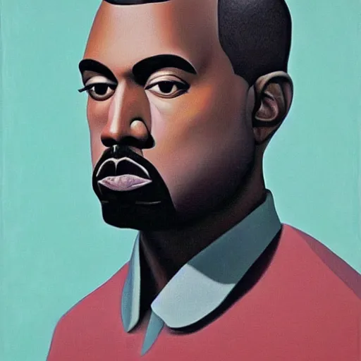 Image similar to very detailed portrait of kanye west. painted by rene magritte, 1 9 2 7. oil on canvas.