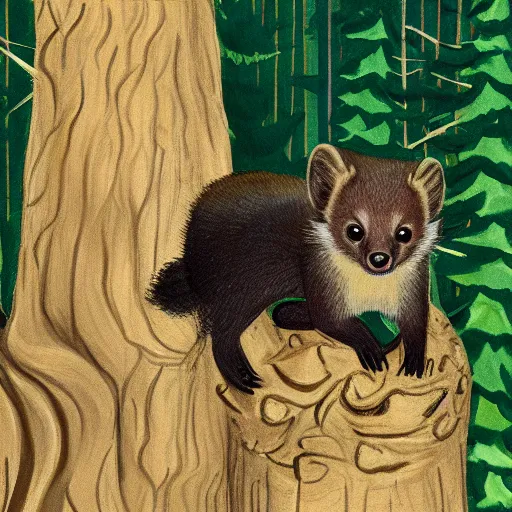 Prompt: pine marten in a forest, by Kate Beaton, digital art, trending on artstation